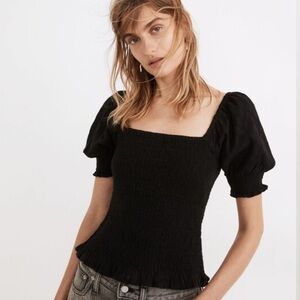 Madewell Lucie Puff-Sleeve Smocked Bodice Top NWT